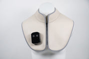 Red light therapy neck and shoulder wrap worn over the shoulders